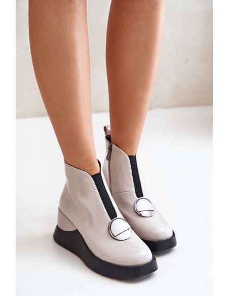 Lacquered Wedge Ankle Boots Insulated D&A MR880-136 Light Gray