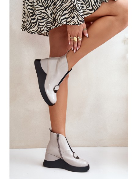 Lacquered Wedge Ankle Boots Insulated D&A MR880-136 Light Gray