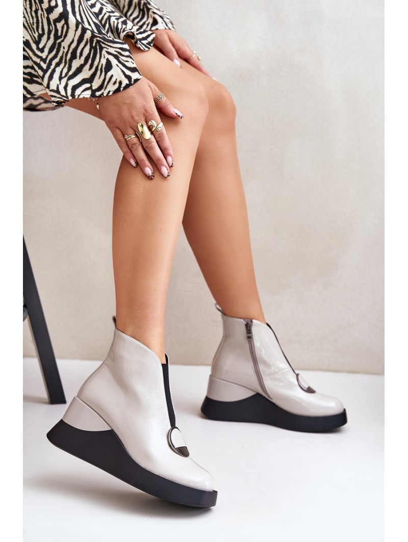Lacquered Wedge Ankle Boots Insulated D&A MR880-136 Light Gray