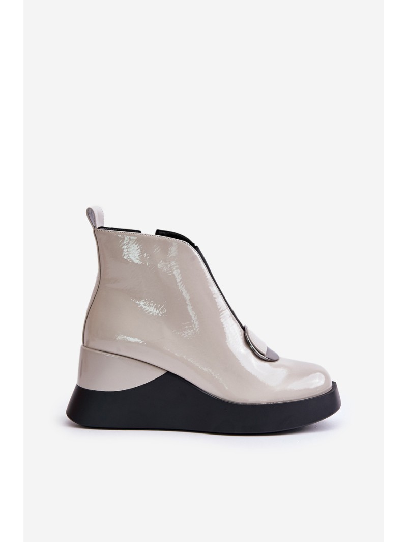 Lacquered Wedge Ankle Boots Insulated D&A MR880-136 Light Gray