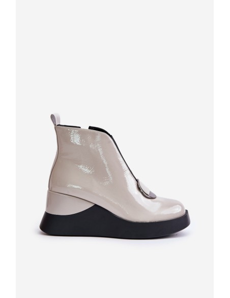 Lacquered Wedge Ankle Boots Insulated D&A MR880-136 Light Gray