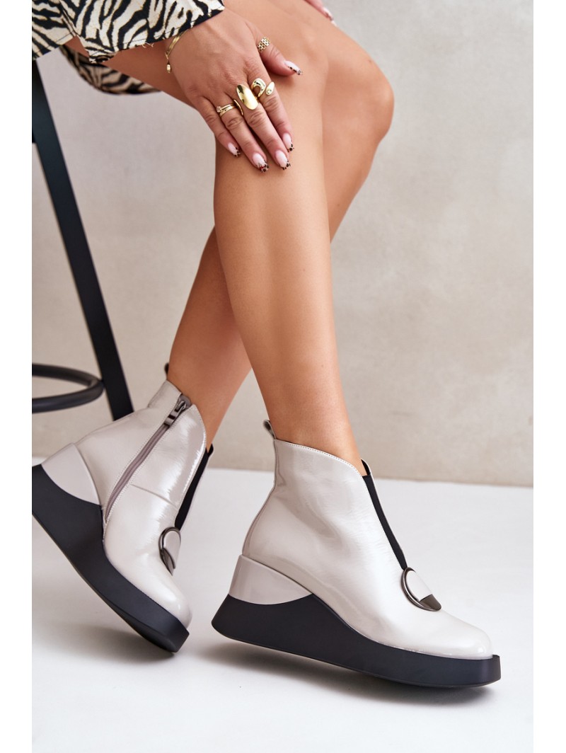 Lacquered Wedge Ankle Boots Insulated D&A MR880-136 Light Gray