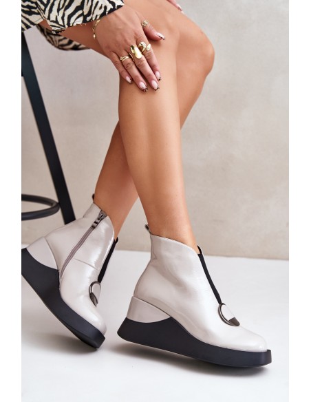 Lacquered Wedge Ankle Boots Insulated D&A MR880-136 Light Gray
