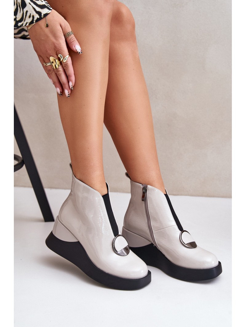 Lacquered Wedge Ankle Boots Insulated D&A MR880-136 Light Gray