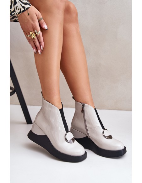 Lacquered Wedge Ankle Boots Insulated D&A MR880-136 Light Gray