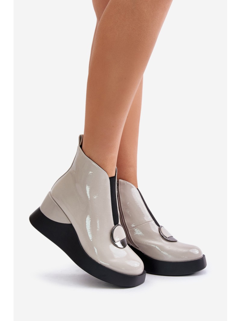 Lacquered Wedge Ankle Boots Insulated D&A MR880-136 Light Gray