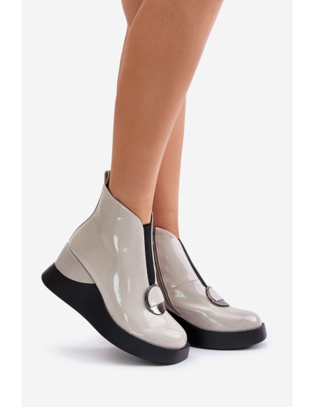 Lacquered Wedge Ankle Boots Insulated D&A MR880-136 Light Gray