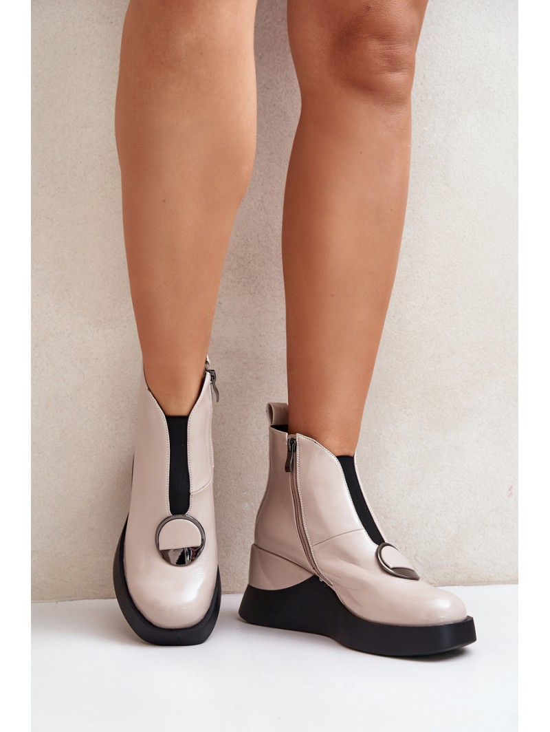 Lacquered Wedge Heeled Ankle Boots Insulated D&A Beige MR880-136
