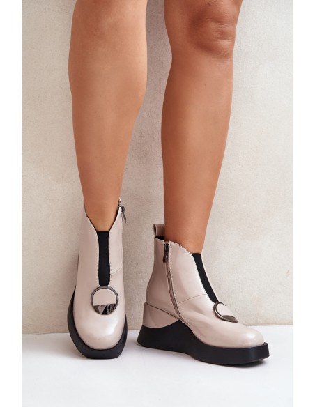 Lacquered Wedge Heeled Ankle Boots Insulated D&A Beige MR880-136
