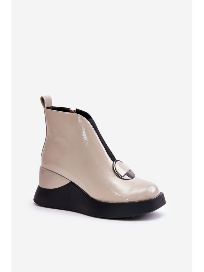 Lacquered Wedge Heeled Ankle Boots Insulated D&A Beige MR880-136