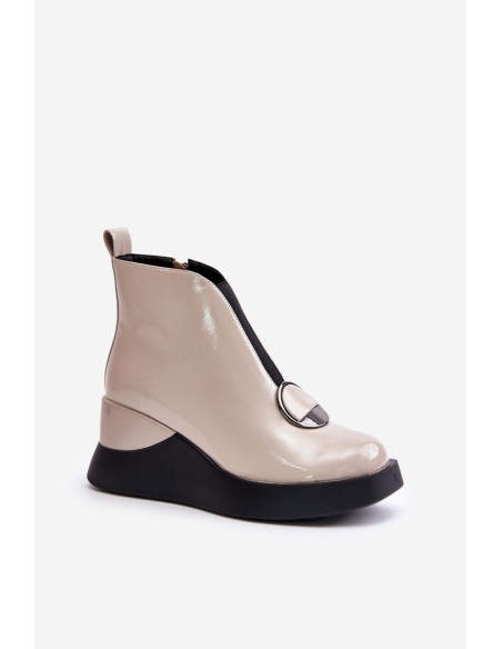 Lacquered Wedge Heeled Ankle Boots Insulated D&A Beige MR880-136