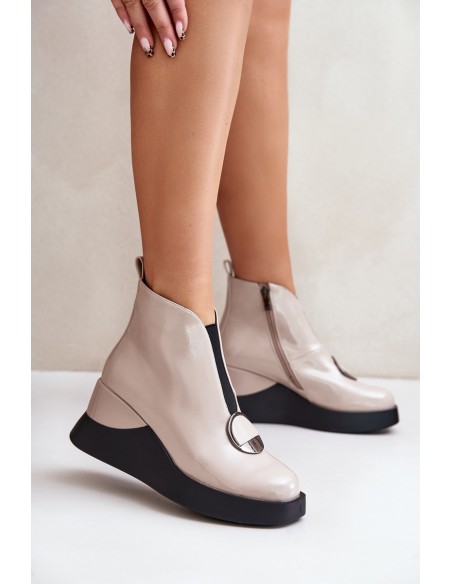 Lacquered Wedge Heeled Ankle Boots Insulated D&A Beige MR880-136
