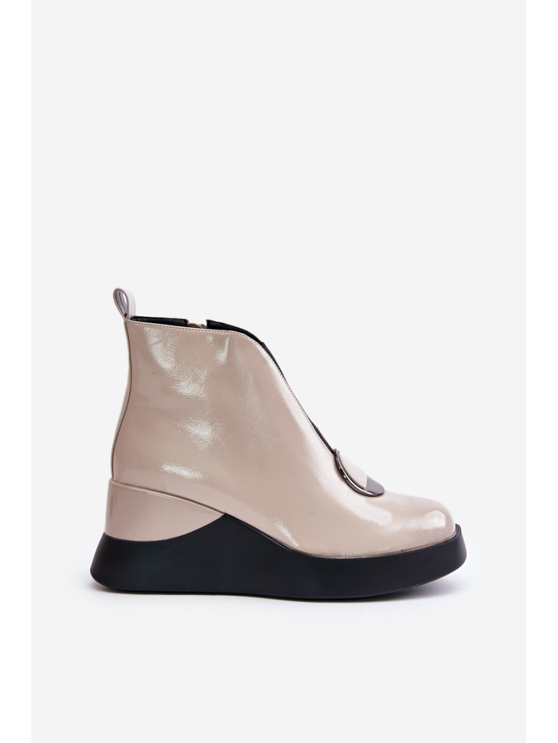 Lacquered Wedge Heeled Ankle Boots Insulated D&A Beige MR880-136