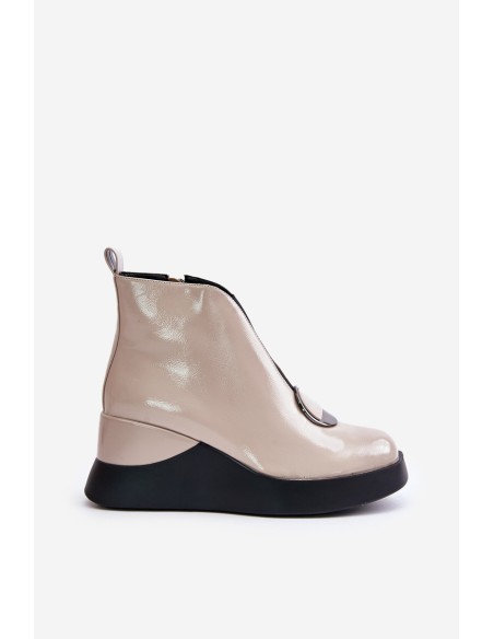 Lacquered Wedge Heeled Ankle Boots Insulated D&A Beige MR880-136