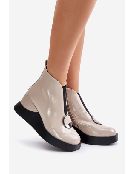 Lacquered Wedge Heeled Ankle Boots Insulated D&A Beige MR880-136