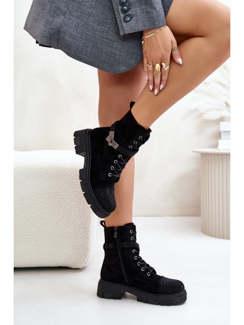Insulated Ankle Boots Workers With Decoration Black S.Barski HY42-281