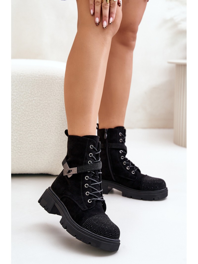 Insulated Ankle Boots Workers With Decoration Black S.Barski HY42-281