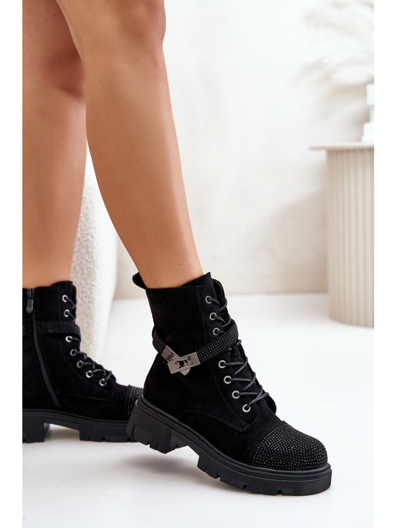 Insulated Ankle Boots Workers With Decoration Black S.Barski HY42-281
