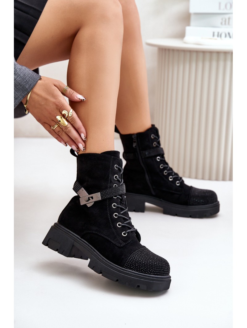Insulated Ankle Boots Workers With Decoration Black S.Barski HY42-281