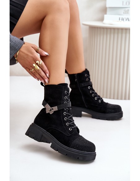 Insulated Ankle Boots Workers With Decoration Black S.Barski HY42-281