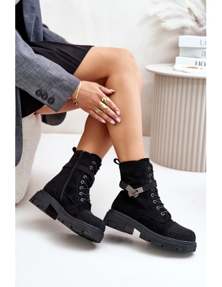 Insulated Ankle Boots Workers With Decoration Black S.Barski HY42-281