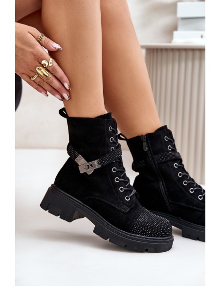 Insulated Ankle Boots Workers With Decoration Black S.Barski HY42-281
