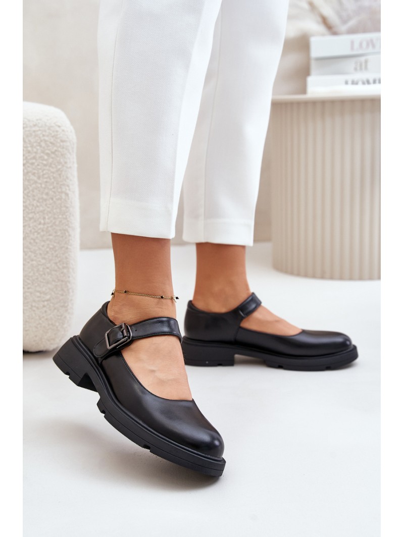 Eco Leather Ladies Loafers With Strap Black Vinceza 62179
