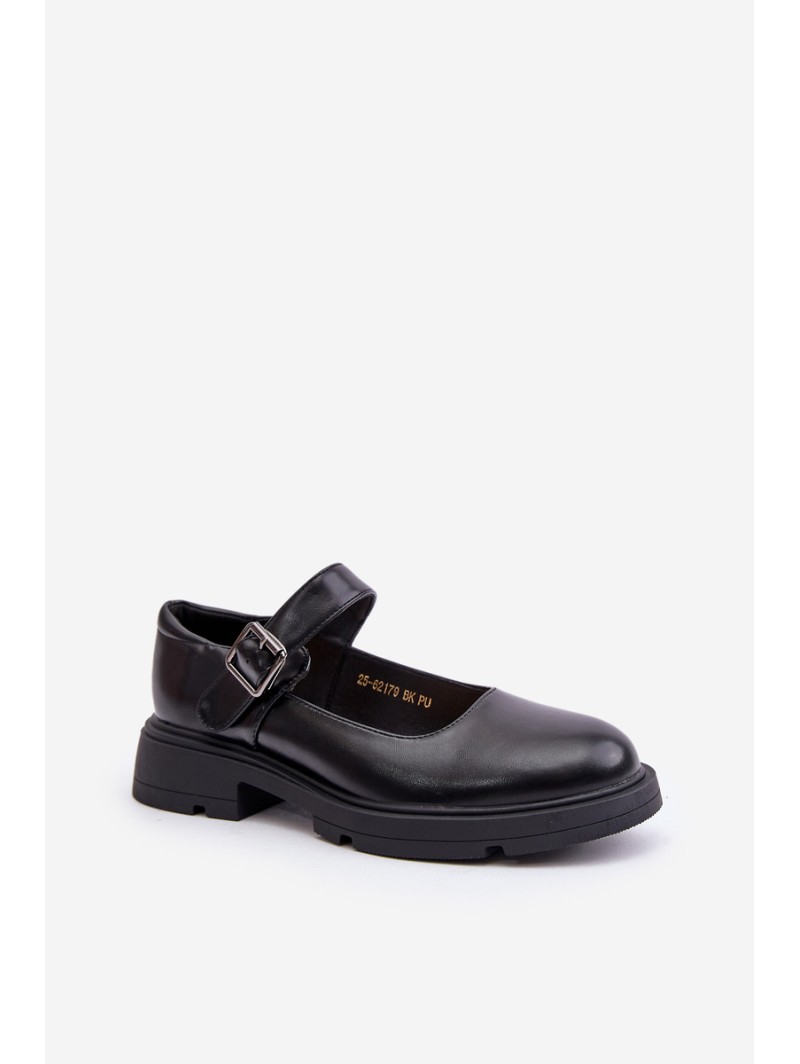 Eco Leather Ladies Loafers With Strap Black Vinceza 62179