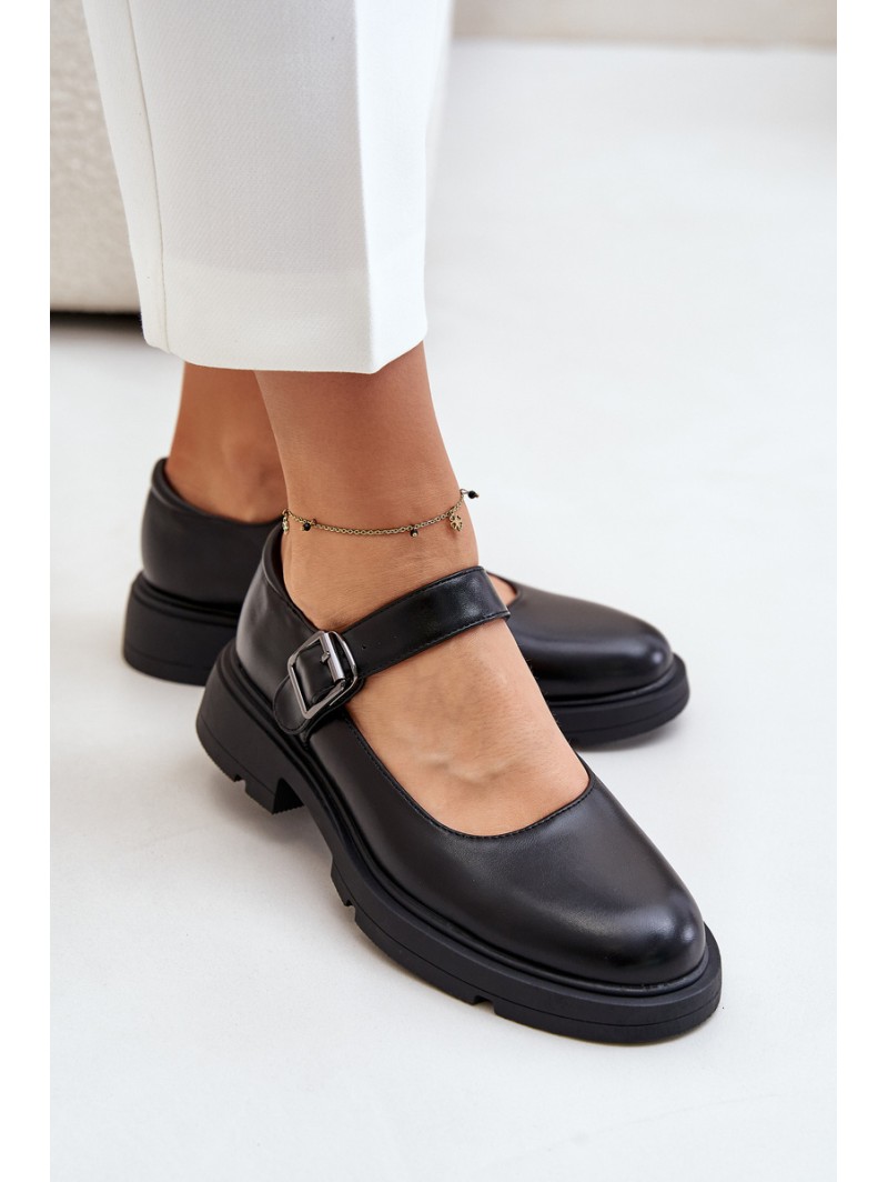 Eco Leather Ladies Loafers With Strap Black Vinceza 62179