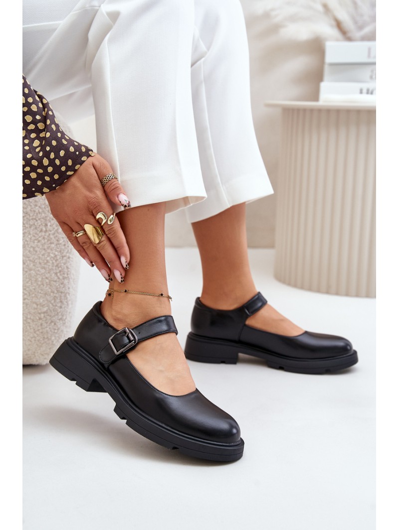 Eco Leather Ladies Loafers With Strap Black Vinceza 62179