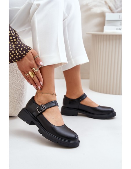 Eco Leather Ladies Loafers With Strap Black Vinceza 62179