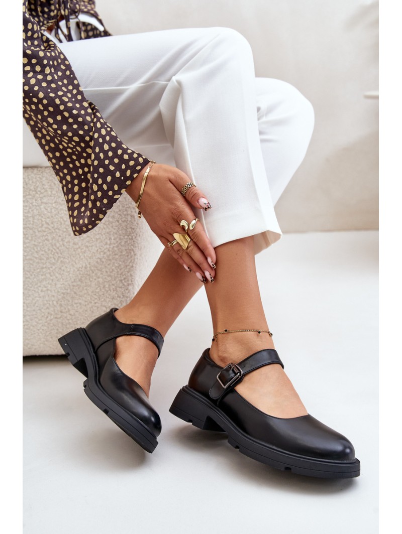 Eco Leather Ladies Loafers With Strap Black Vinceza 62179