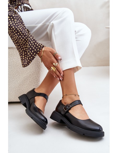 Eco Leather Ladies Loafers With Strap Black Vinceza 62179
