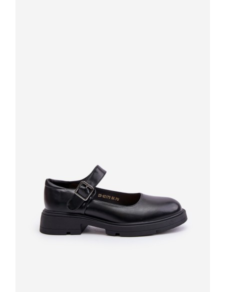 Eco Leather Ladies Loafers With Strap Black Vinceza 62179