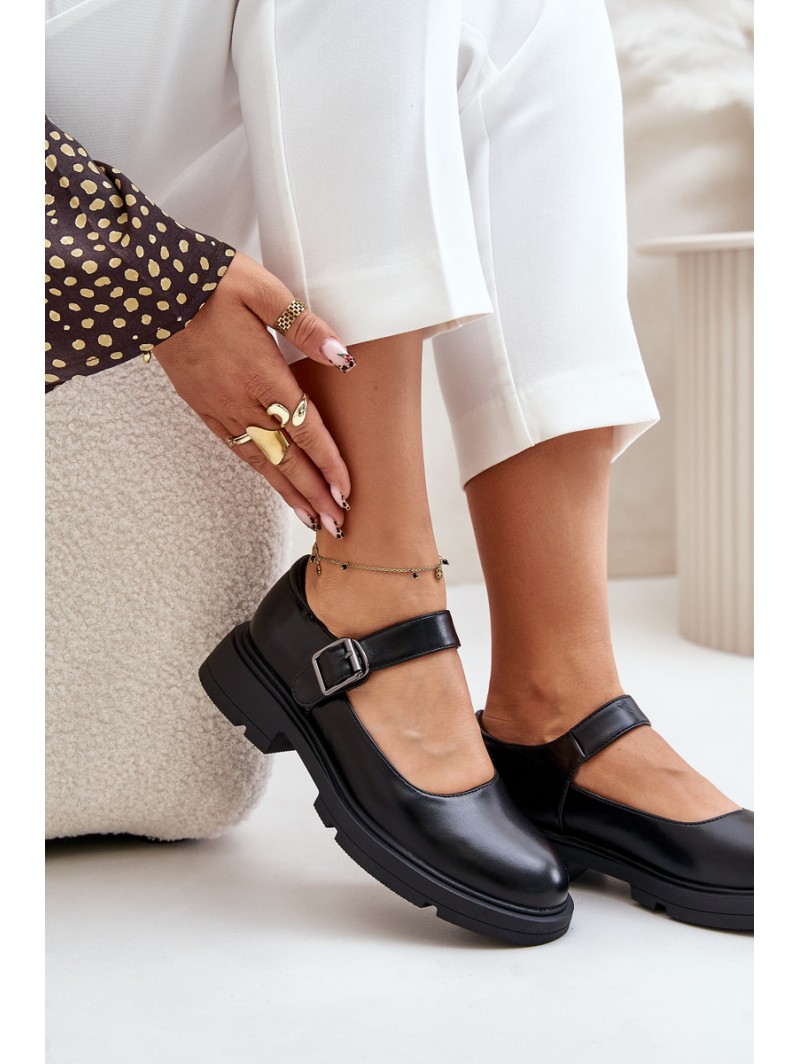 Eco Leather Ladies Loafers With Strap Black Vinceza 62179