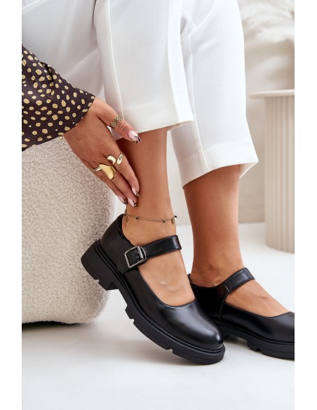 Eco Leather Ladies Loafers With Strap Black Vinceza 62179