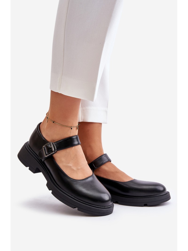 Eco Leather Ladies Loafers With Strap Black Vinceza 62179