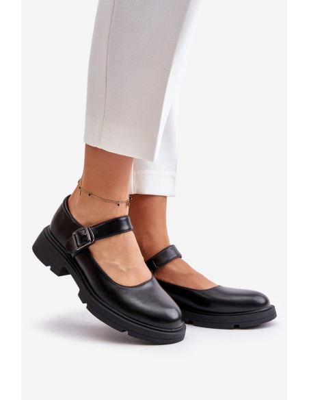 Eco Leather Ladies Loafers With Strap Black Vinceza 62179