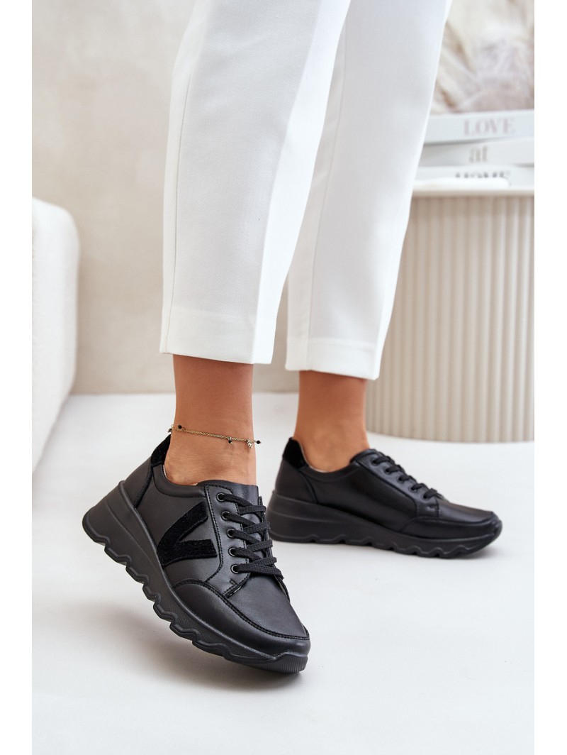 Leather Women's Sports Shoes Vinceza 7918 Black