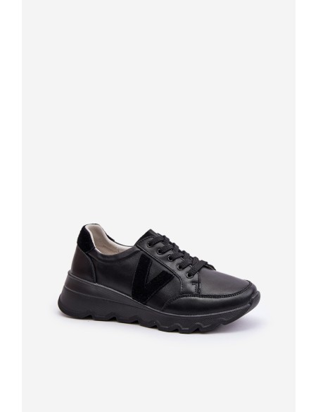 Leather Women's Sports Shoes Vinceza 7918 Black