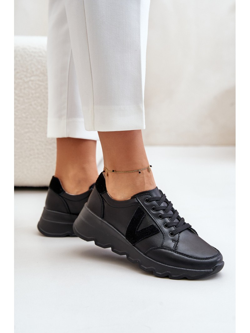Leather Women's Sports Shoes Vinceza 7918 Black