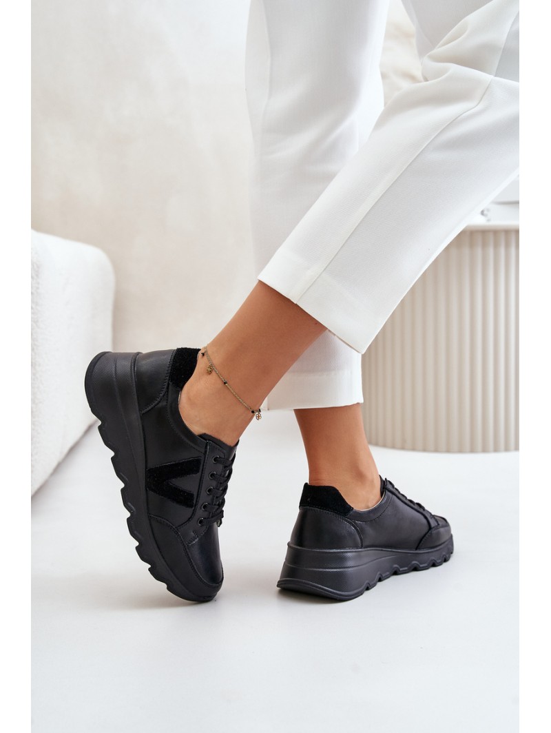 Leather Women's Sports Shoes Vinceza 7918 Black