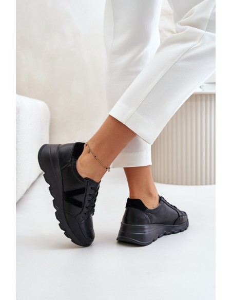 Leather Women's Sports Shoes Vinceza 7918 Black