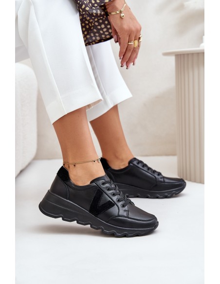 Leather Women's Sports Shoes Vinceza 7918 Black