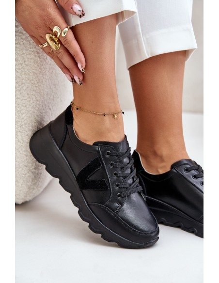 Leather Women's Sports Shoes Vinceza 7918 Black