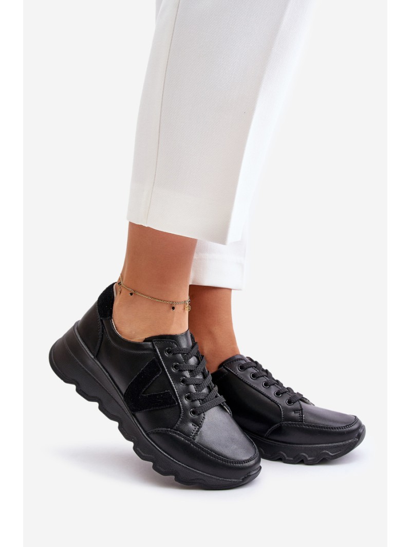 Leather Women's Sports Shoes Vinceza 7918 Black