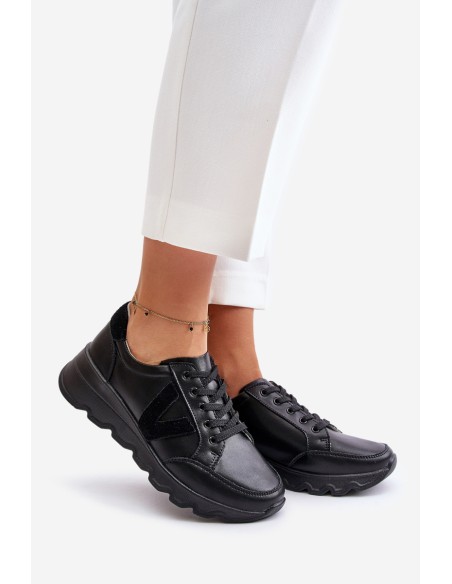 Leather Women's Sports Shoes Vinceza 7918 Black