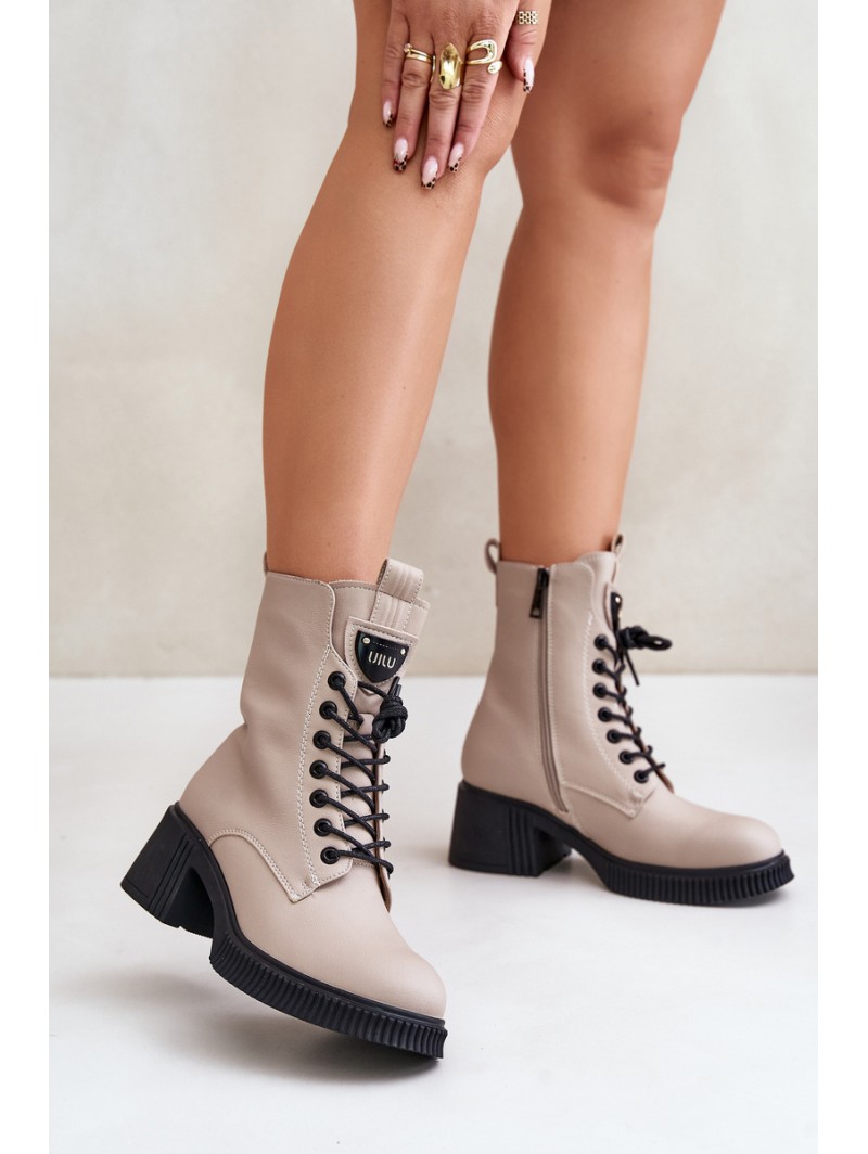Warm Women Boots Made Of Natural Leather Beige Vinceza 66671