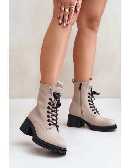 Warm Women Boots Made Of Natural Leather Beige Vinceza 66671