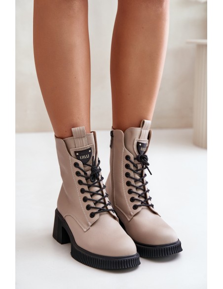 Warm Women Boots Made Of Natural Leather Beige Vinceza 66671